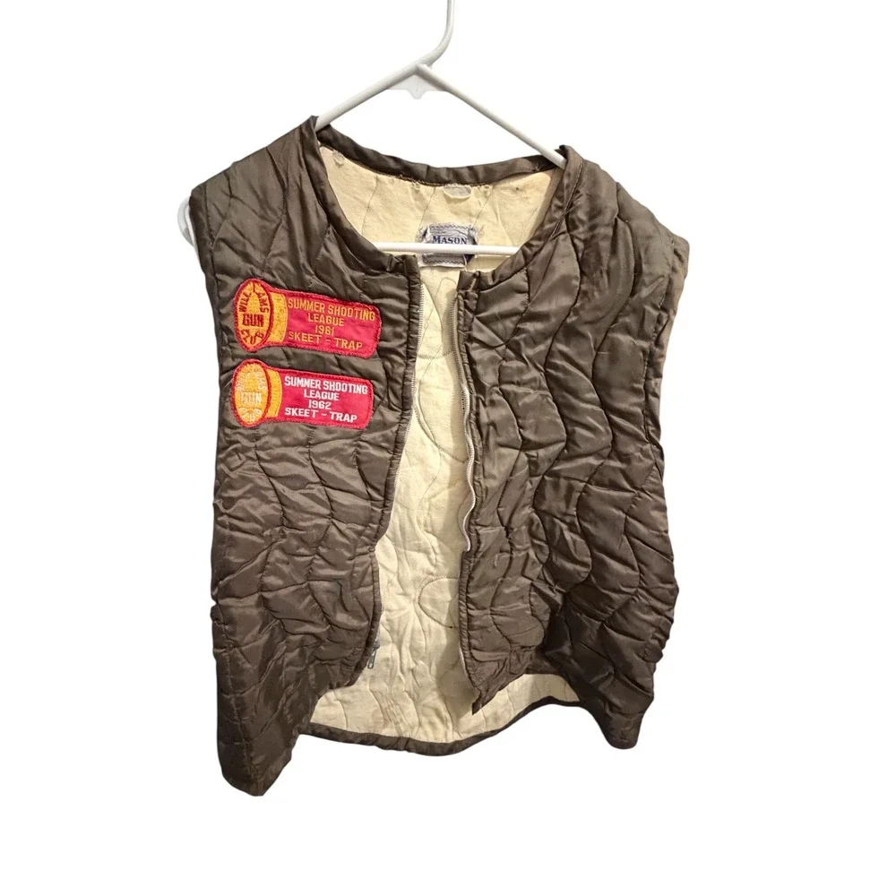 Mason Chippewa Falls Quilted Hunting Vest Brown Michigan Patches Kids‎ L VTG